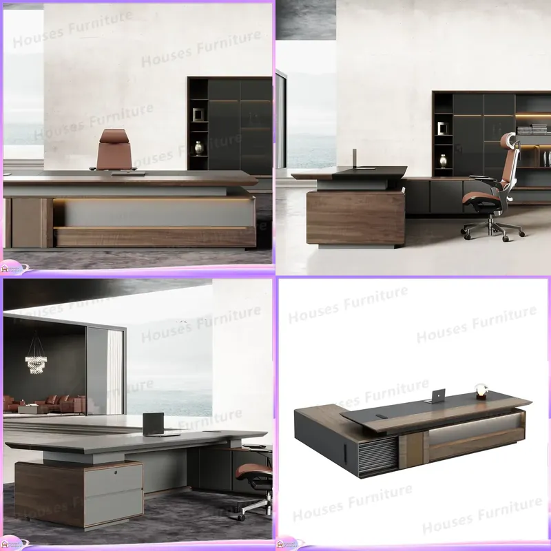 Office Furniture Luxury - 高級エグゼクティブデスク 無垢材オフィス家具 ブラウン CEO マネージャー ボスデスク