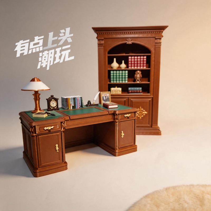 Office Furniture Usa - オリジナル 1/12 ミニチュアヴィンテージアメリカンスタイルオフィスデスクチェアセットリアルな装飾モデルキット家庭/オフィス用コレクターズアイテム