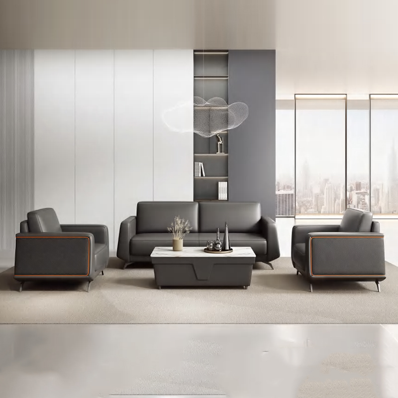 Office Furniture Luxury - モダンな新型高級レザーオフィスソファセット、ティーテーブル付き、ビジネスレセプション、会社家具、社長室、学校、ホテル、オフィスソファ